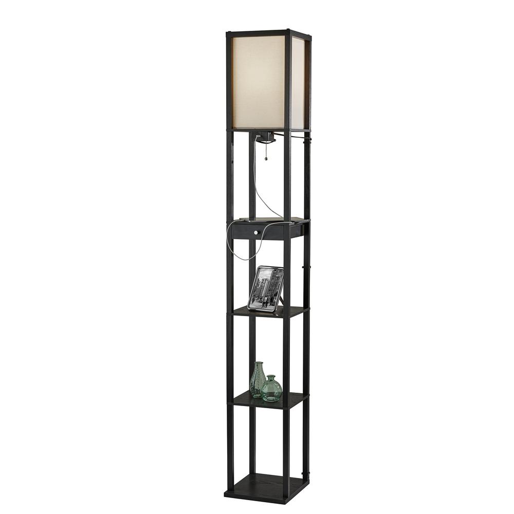 Adesso 72 In Black Wood Shelf Floor Lamp With 1 Drawer And 3 Black Wood Shelf Floor Lamp