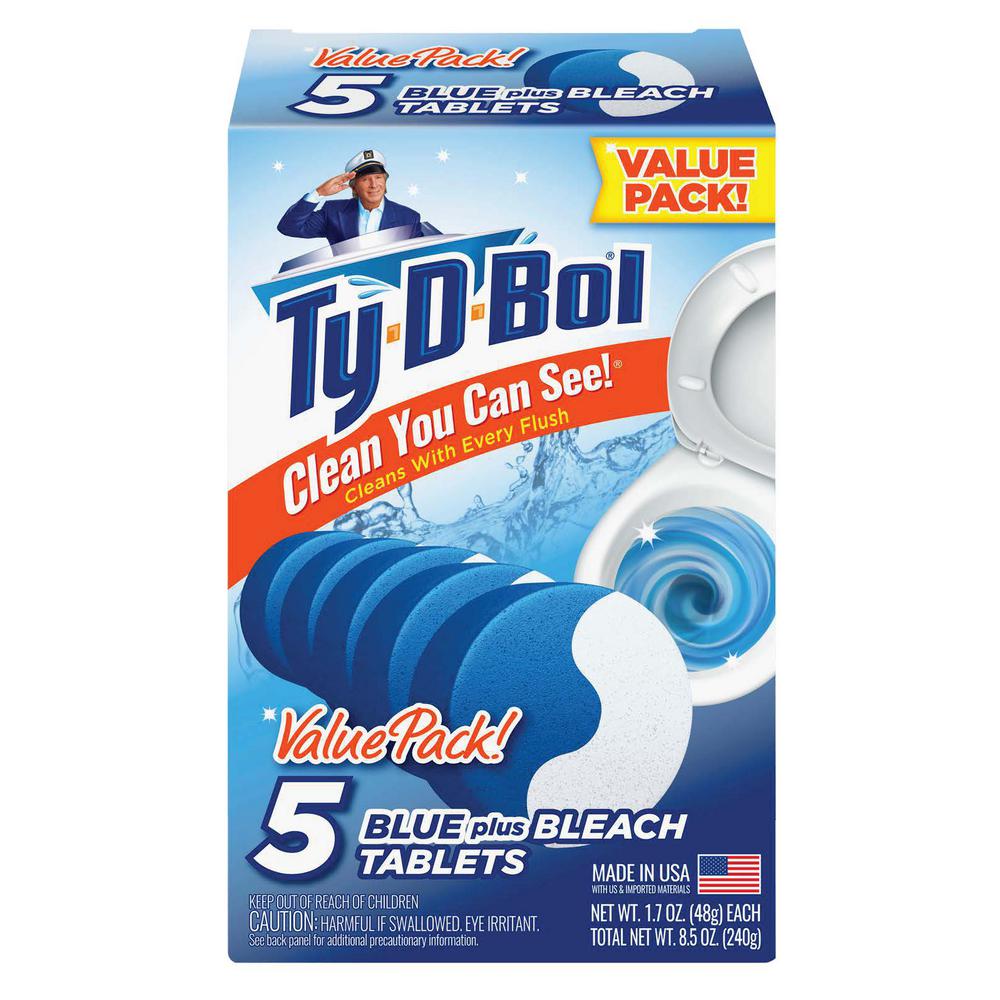 Ty D Bol 1 7 Oz Blue Bleach Toilet Bowl Cleaning Tablets 5 Tab Pack Value Pack 10 Packs Of 5 Tablets 395000 10 The Home Depot