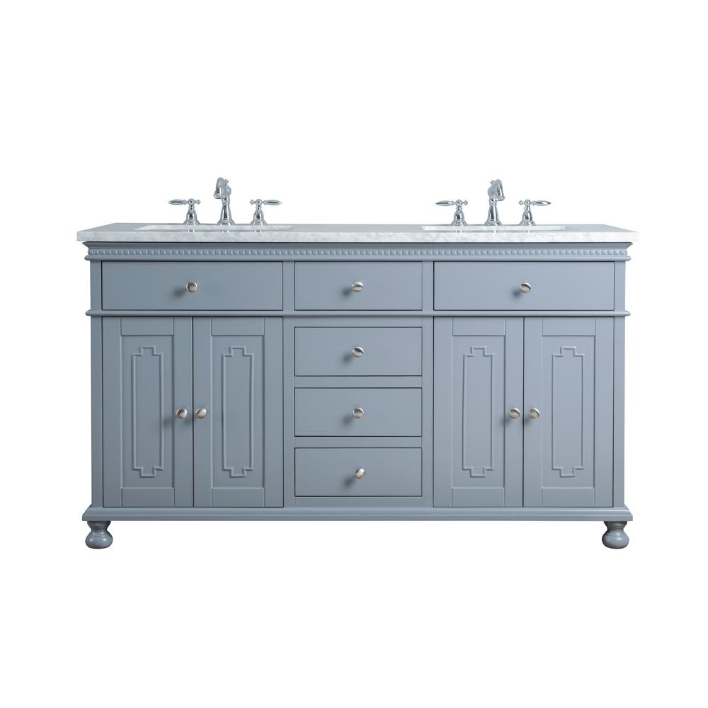 stufurhome 60 in. Abigail Embellished Double Sink Vanity in Grey with ...