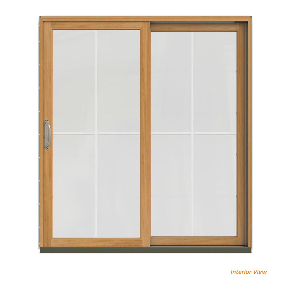 Jeld Wen 72 In X 80 In W 2500 Contemporary White Clad Wood Right Hand 4 Lite Sliding Patio Door W Stained Interior Jw2201 01855 The Home Depot