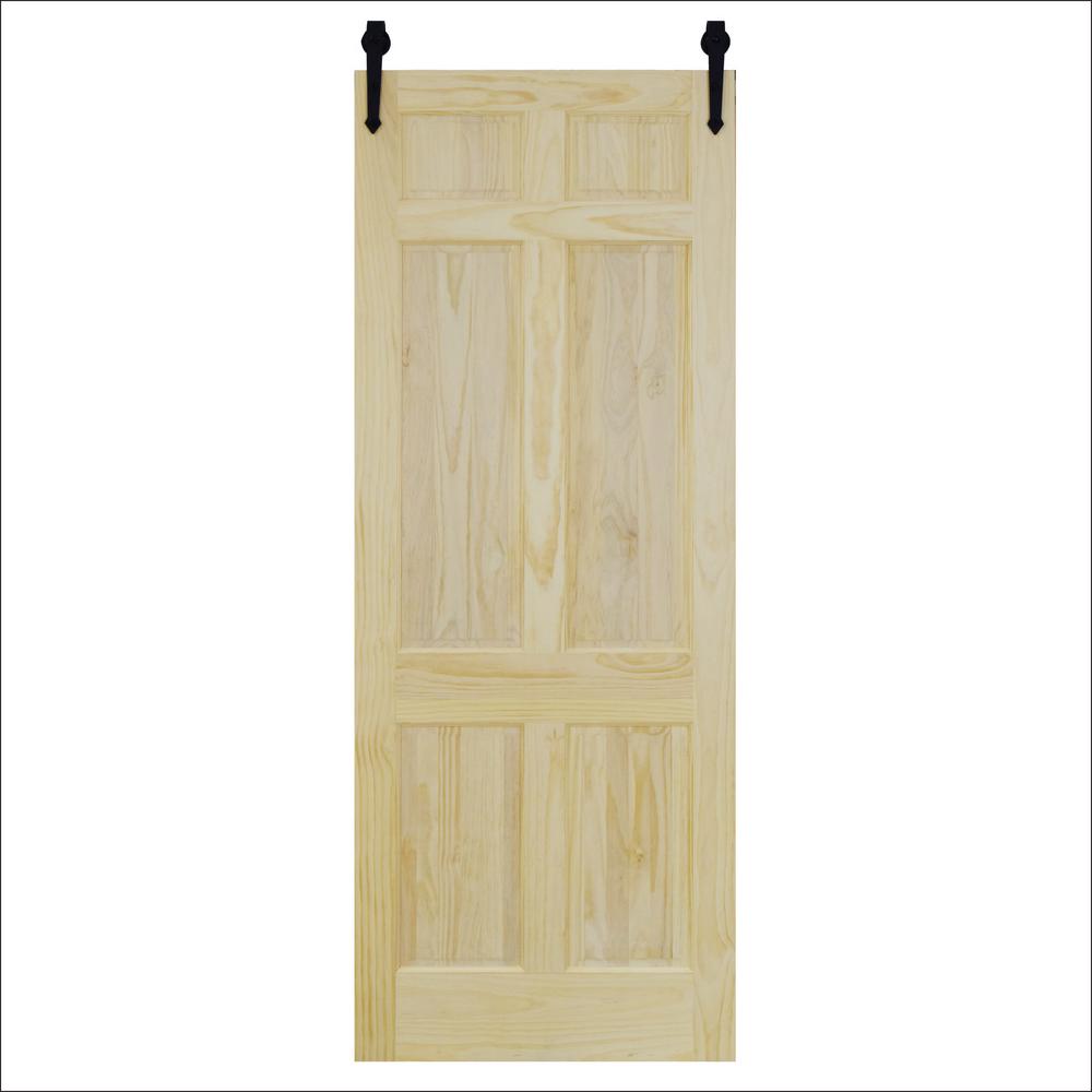 Steves and Sons 30 in. x 96 in. 6-Panel Unfinished Pine Barn Door with