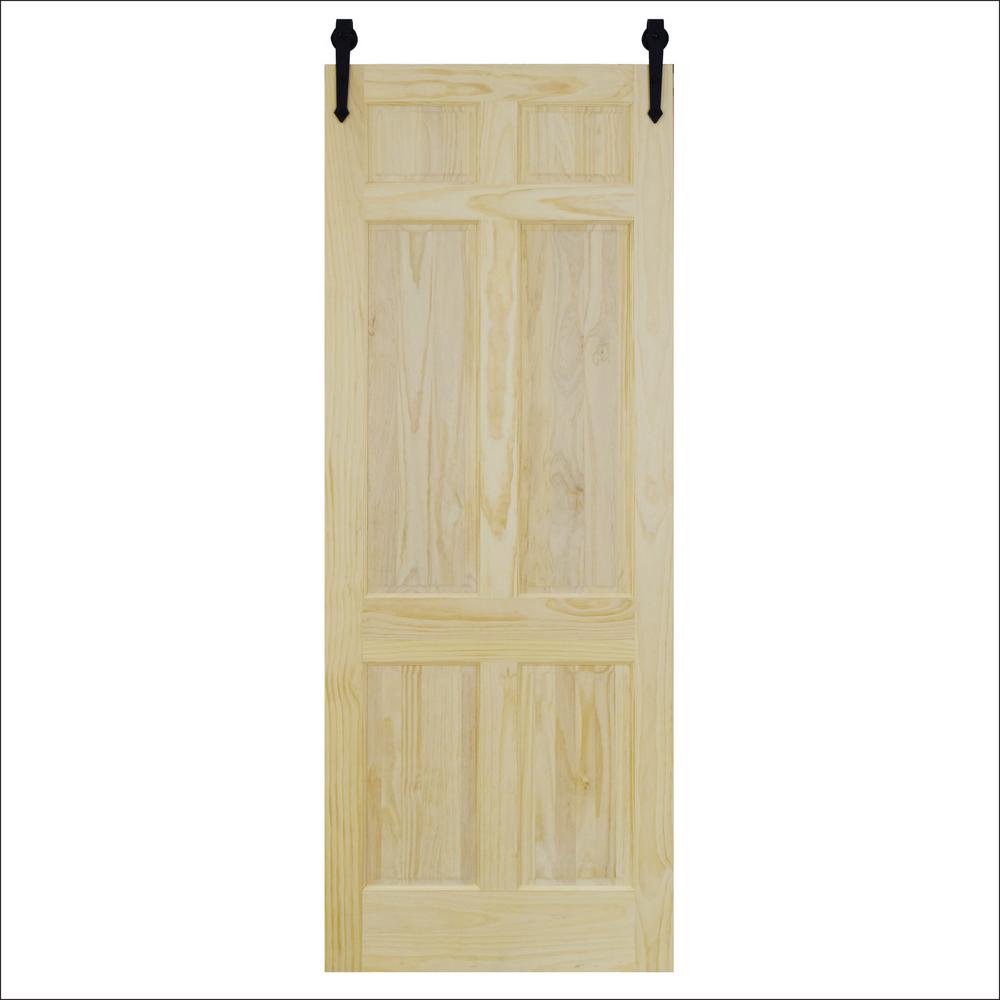 30 X 96 6 Panel Barn Doors Interior Closet The Home 30 In X 96 6 Panel Unfinished Pine Barn Door With Black
