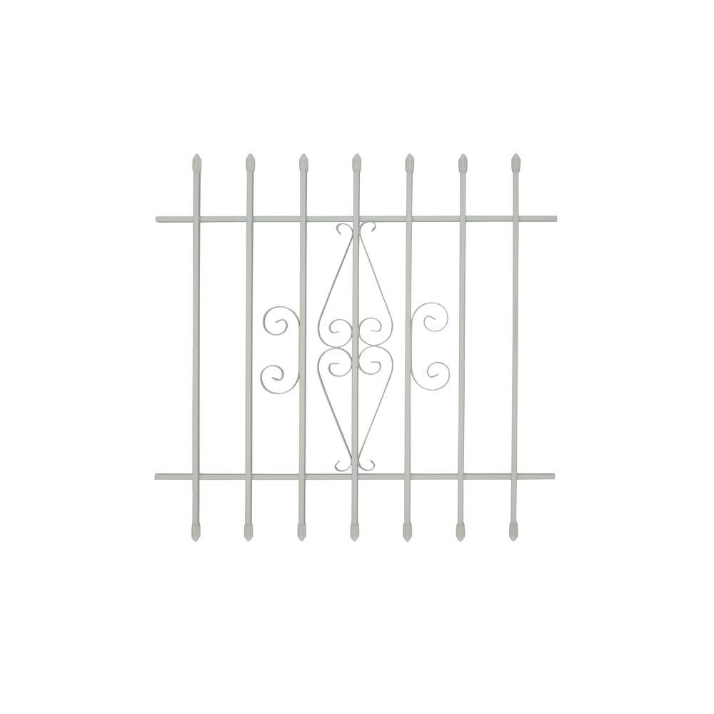 Photo 1 of 36 in. x 36 in. Spear Point 7-Bar Security Bar Window Guard, White