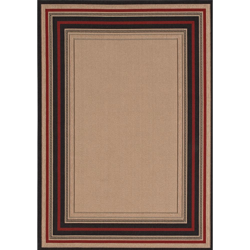 Hampton Bay Loop Border Chili Red and Brown 8 ft. x 10 ft. Indoor