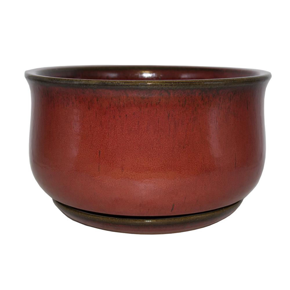 Trendspot 14 in. D Oxblood Red Ceramic Bella Bowl PlanterCR00678S140R