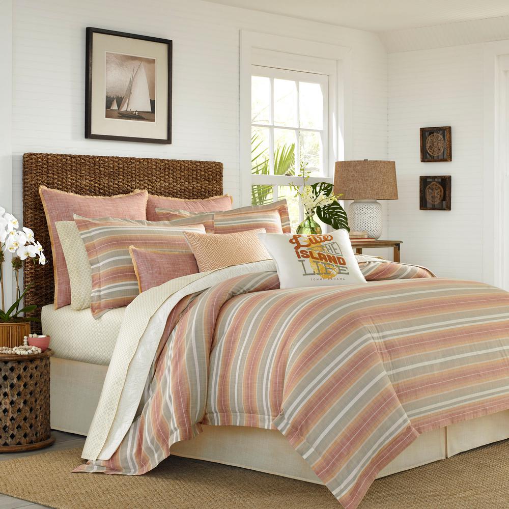 Tommy Bahama Sunrise Orange Striped Full Queen Cotton Duvet Cover