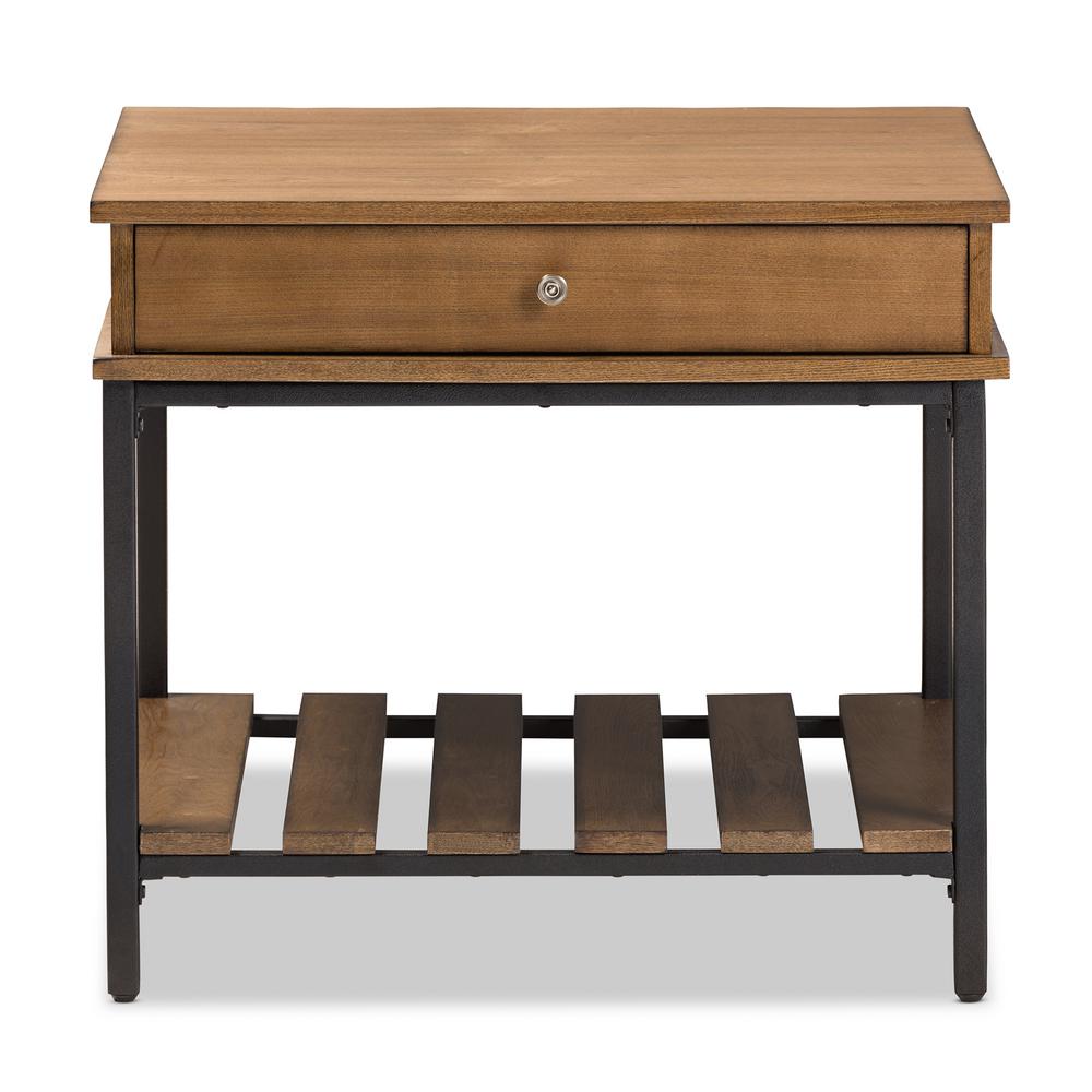 Baxton Studio Newcastle 1 Drawer Oak Brown Black End Table 28862 Baxton Studio Newcastle 1 Drawer Oak Brown Black End Table