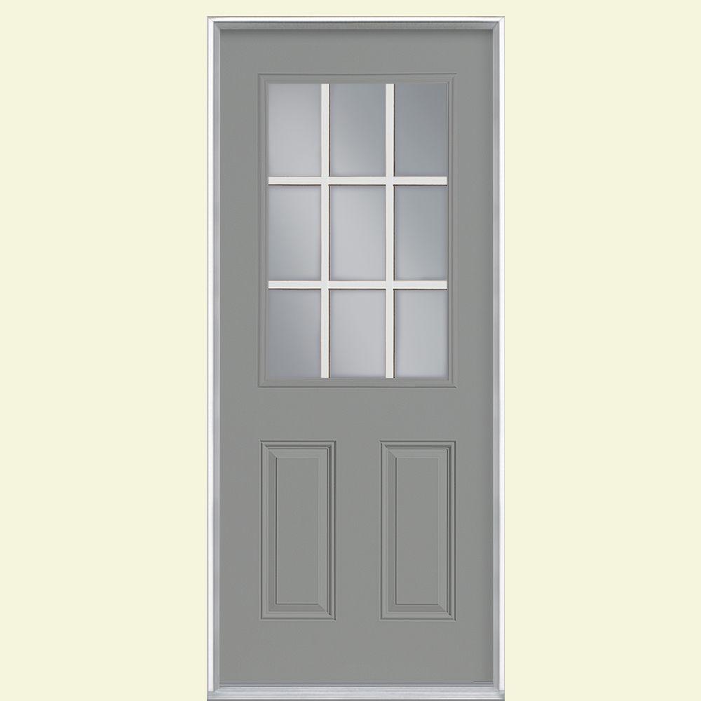 Masonite 36 in. x 80 in. 9 Lite Silver Cloud RightHand Inswing Painted Smooth Fiberglass