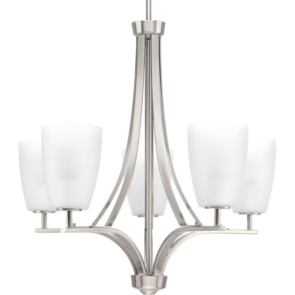 Progress Lighting Leap Collection 5 Light Brushed Nickel Chandelier Progress Lighting Leap Collection 5 Light Brushed Nickel Chandelier With Etched Opal Glass Shade
