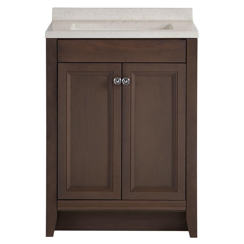 Glacier Bay Delridge 24 In W X 19 D Bathroom Vanity Flagstone With Solid Surface Top Titanium White Sink