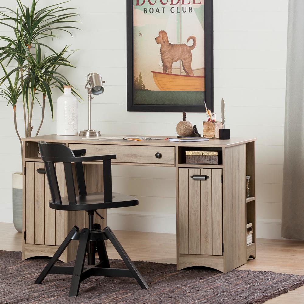 South Shore Artwork Straight Desk With Drawers Desk In Rustic Oak