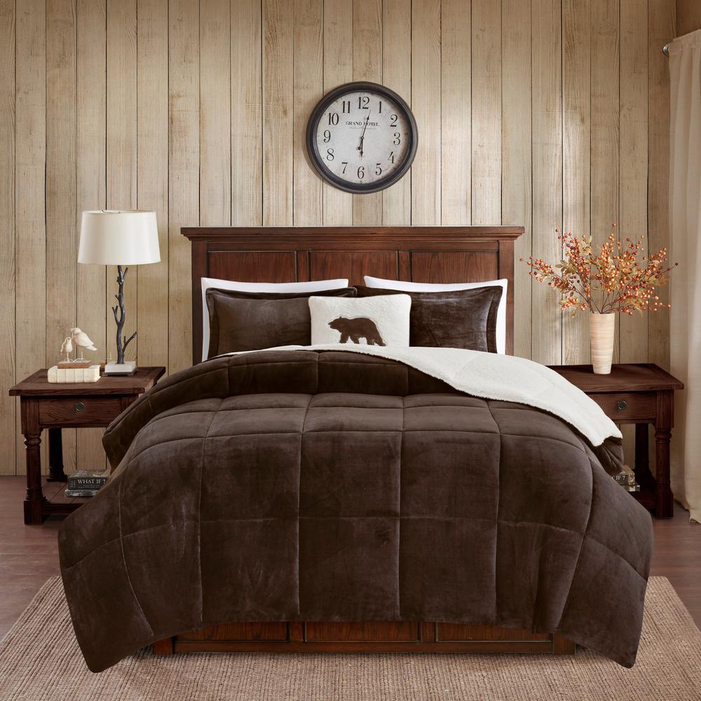 Woolrich Alton 4 Piece Brown Ivory King Plush To Sherpa Down
