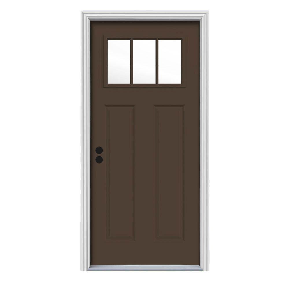 JELDWEN 34 in. x 80 in. 3 Lite Craftsman Dark Chocolate JELDWEN 34 in. x 80 in. 3 Lite Craftsman Dark Chocolate