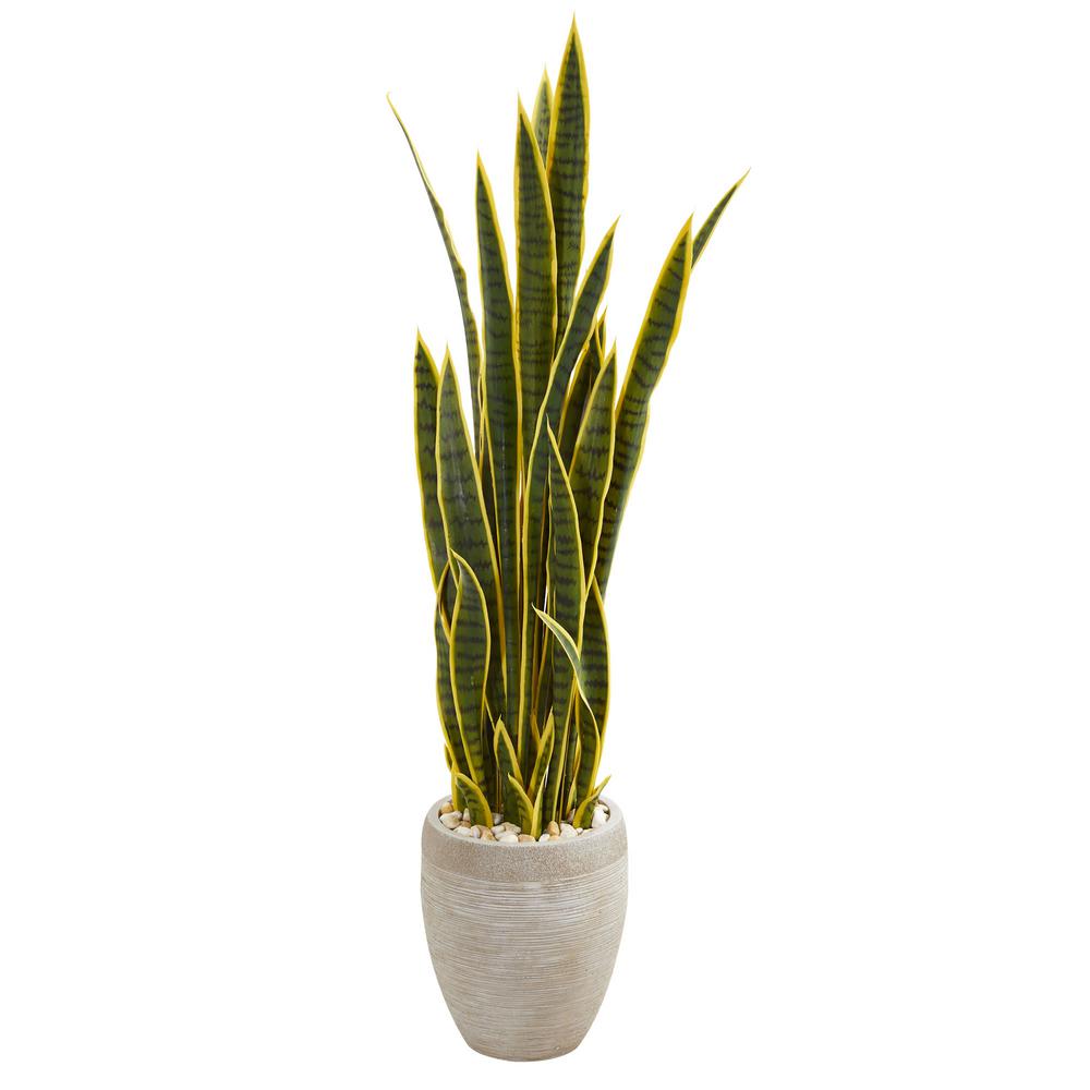 Nearly Natural Indoor 52 Sansevieria Artificial Plant In Sand Colored Planter 9439 The Home Depot 