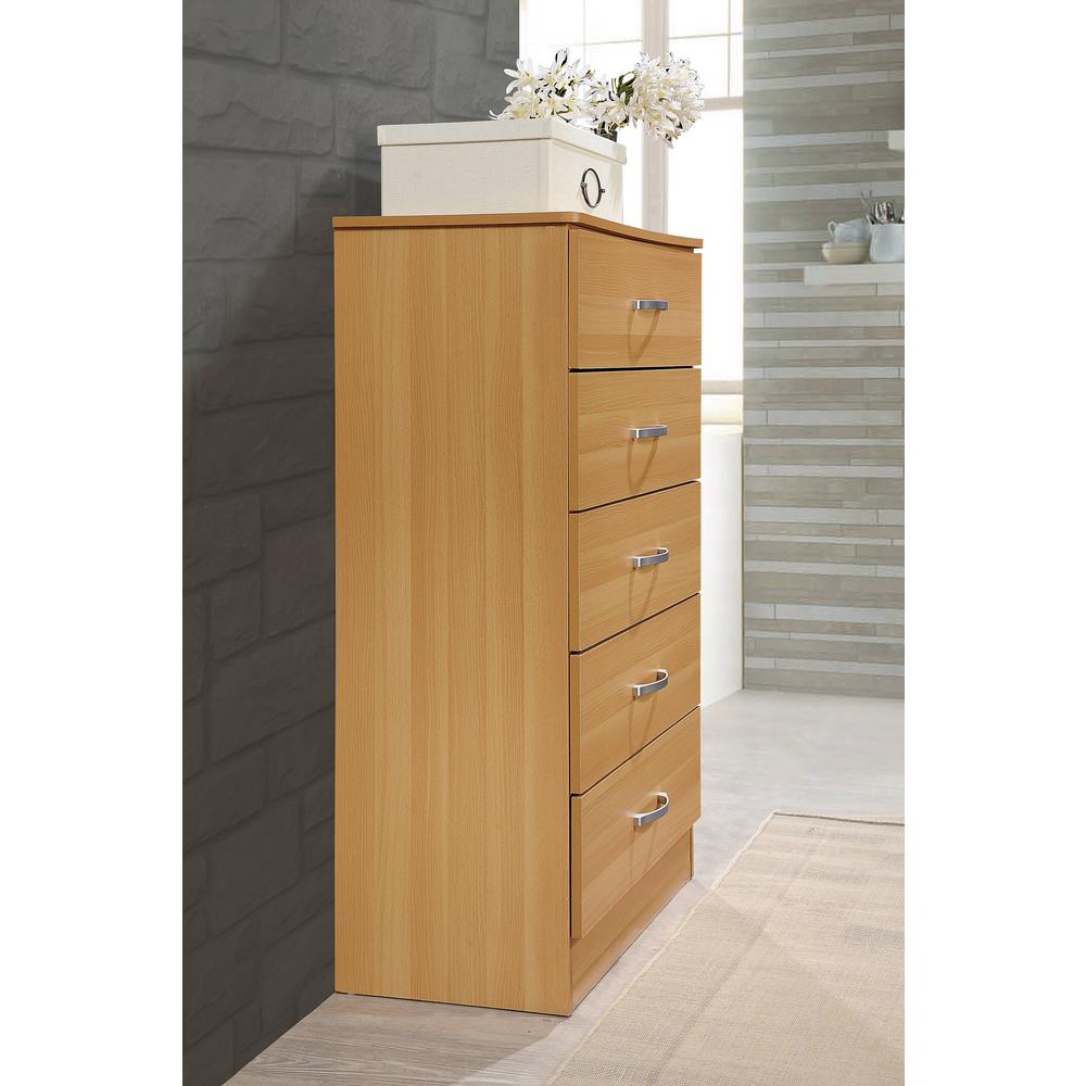 Hodedah 5 Drawer Beech Chest Hi5dr Beech The Home Depot
