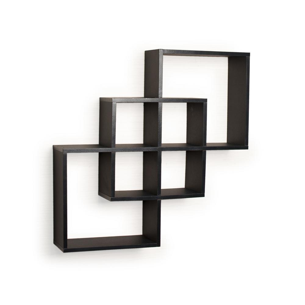 Contempo 23 5 In W X H Black Laminated Mdf Intersecting Squares Decorative Wall Shelf
