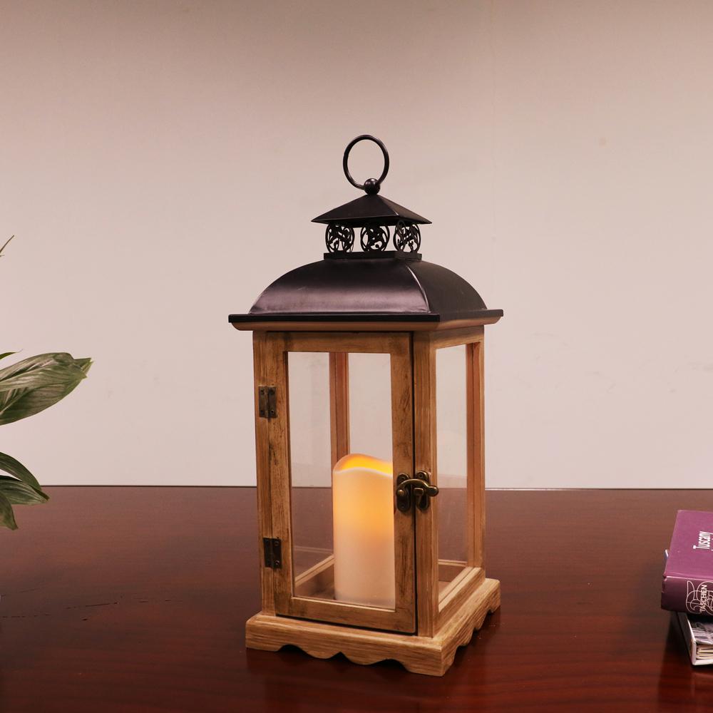 14 1 2 In Tall Wood And Metal Lantern With Led Candle 163 Lnw7049x 14 1 2 In Tall Wood And Metal Lantern With Led Candle