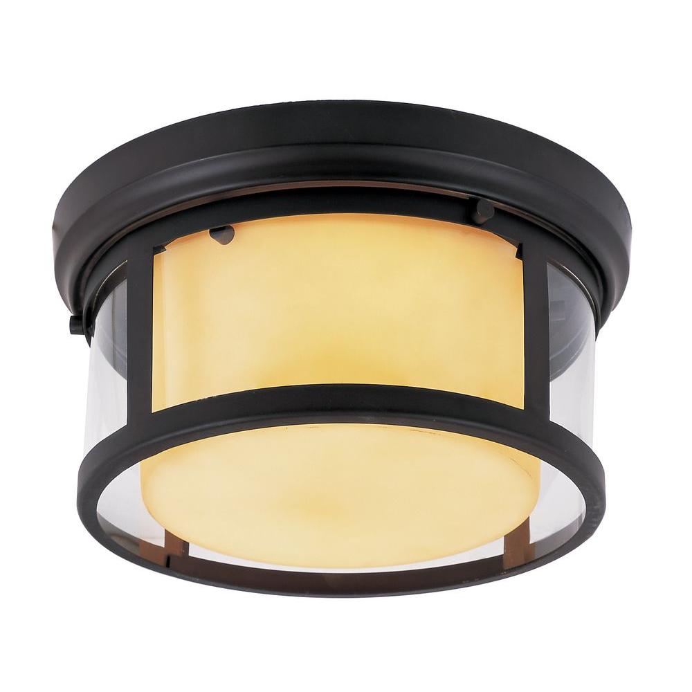 Bel Air Lighting 2-Light Rubbed Oil Bronze Flushmount With Opal Glass ...