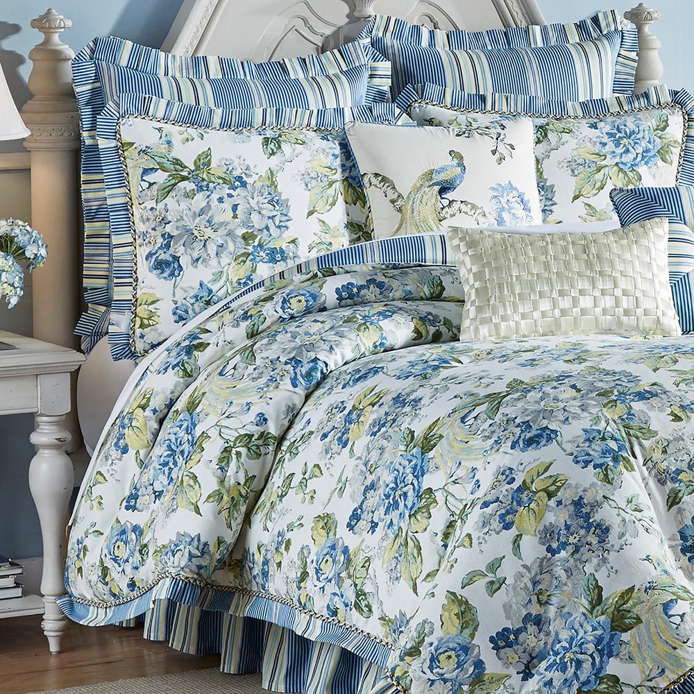 Waverly Floral 4 Piece Porcelain Stripes King Comforter Set