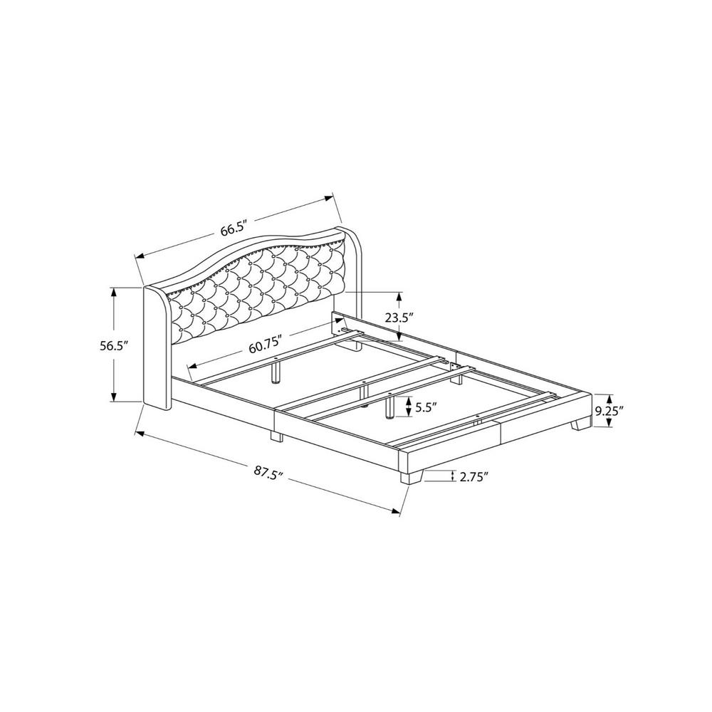 HomeRoots Jasmine Gray Queen Bed with Upholstered Headboard-355767 ...