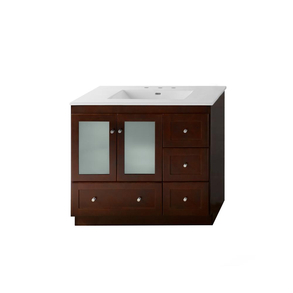 Ronbow Essentials Shaker 36 In W Vanity Dark Cherry With Vitreous China Top White Basin Ronbow Essentials Shaker 36 In W Vanity Dark Cherry With Vitreous China Top White Basin