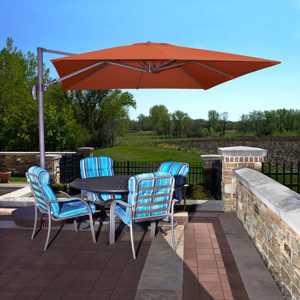 Fade Resistant Cantilever Umbrellas Patio The Home Depot Santorini Ii 10 Ft Square Cantilever Patio Umbrella