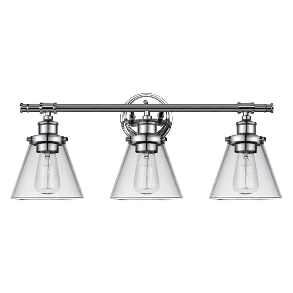 Globe Electric Parker 3-Light Chrome Vanity Light with Clear Glass Shades