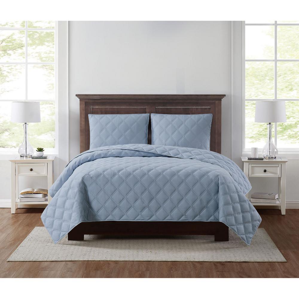 Truly Soft Everyday 3d Puff 3 Piece Quilted Light Blue Full Queen
