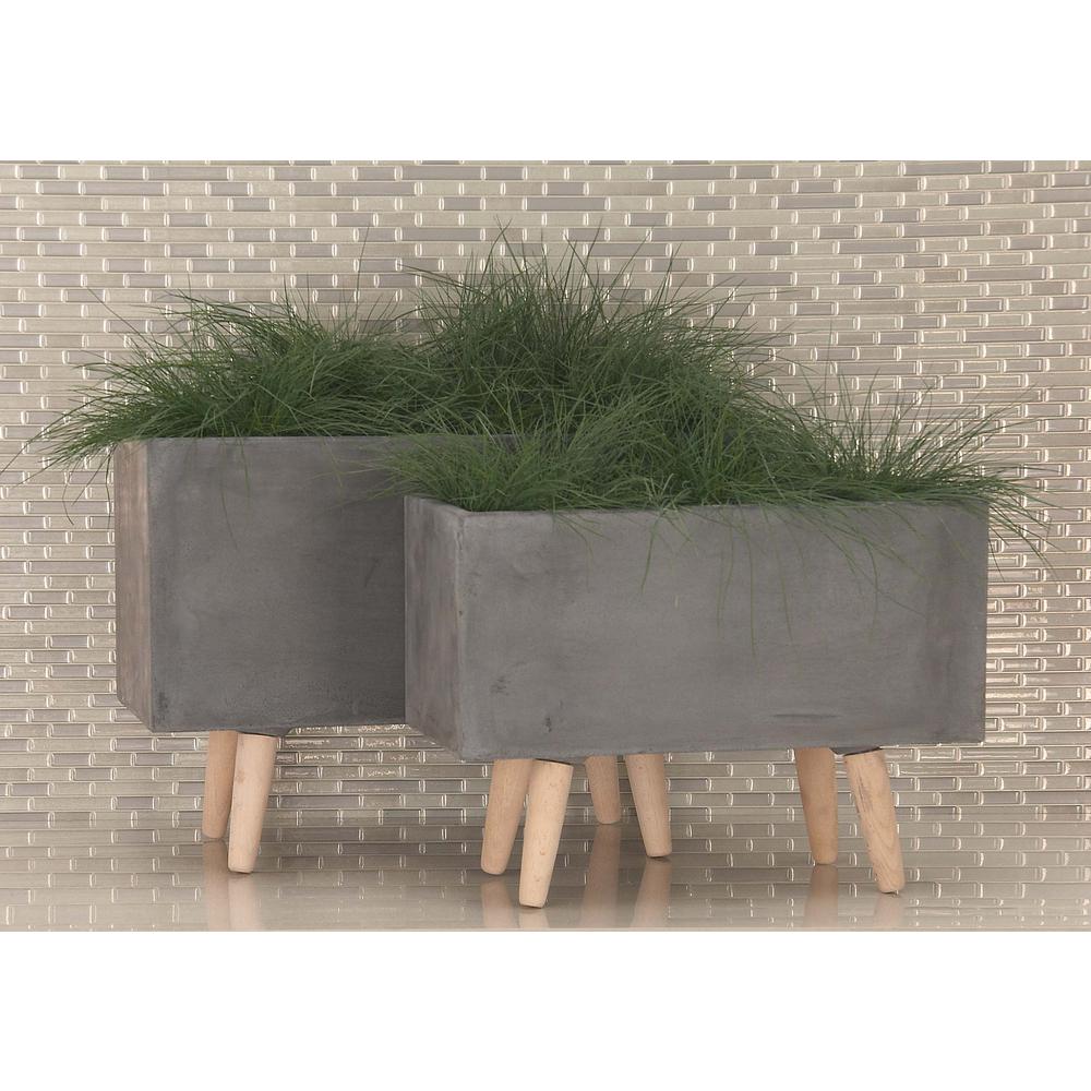 Large 21 in., Small 17 in. Dark Gray Fiber Clay Planters (2Pack