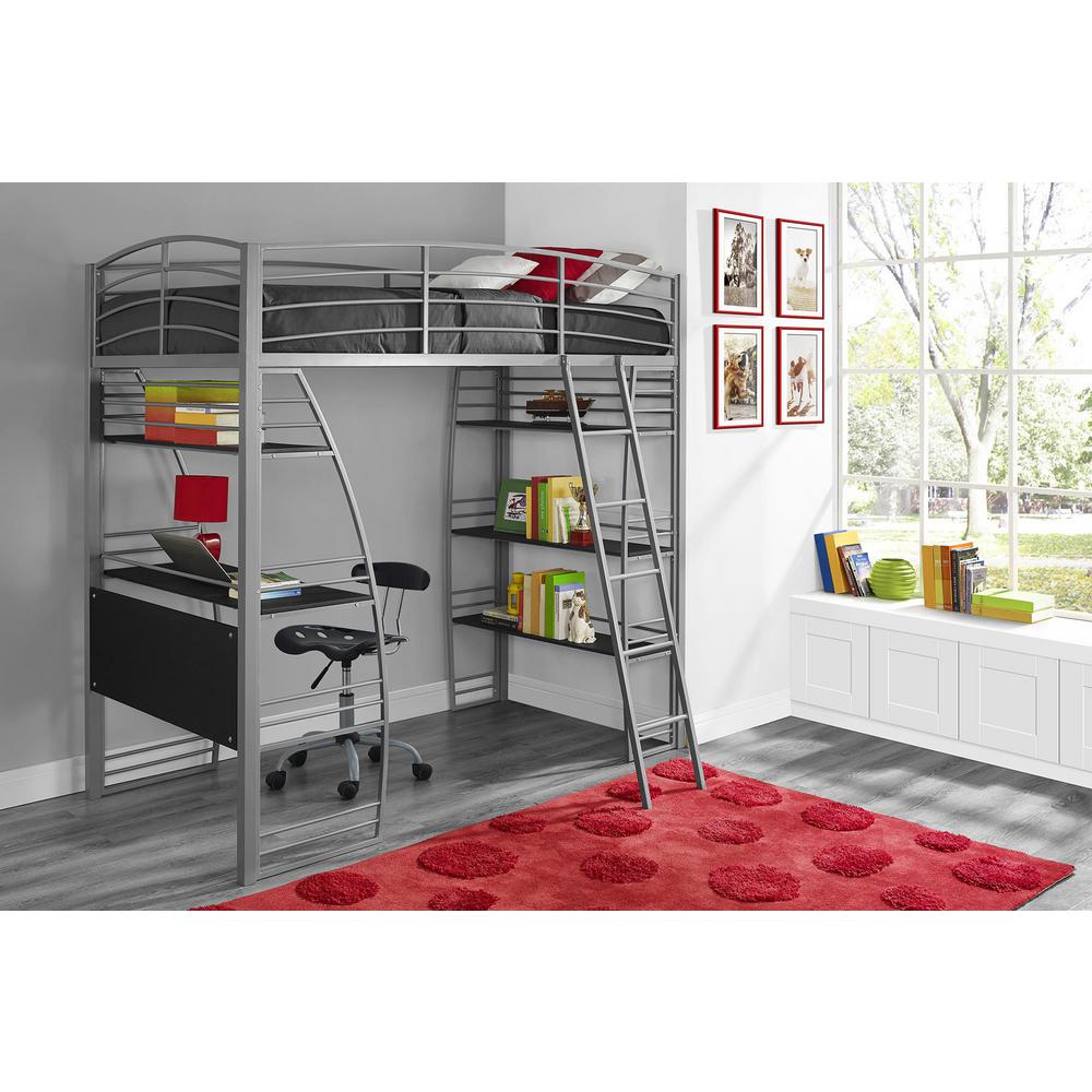 Dhp Simona Silver Finish Twin Loft Bed With Integrated Desk And