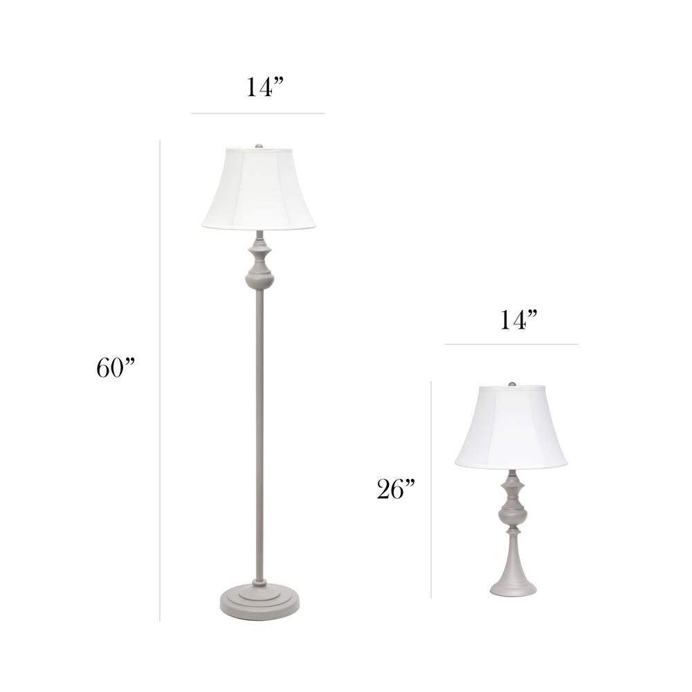 Elegant Designs Traditionally Crafted Gray Lamp Set 2 Table Lamps 1 Floor Lamp With White Shades 3 Pack Lc1019 Gry The Home Depot