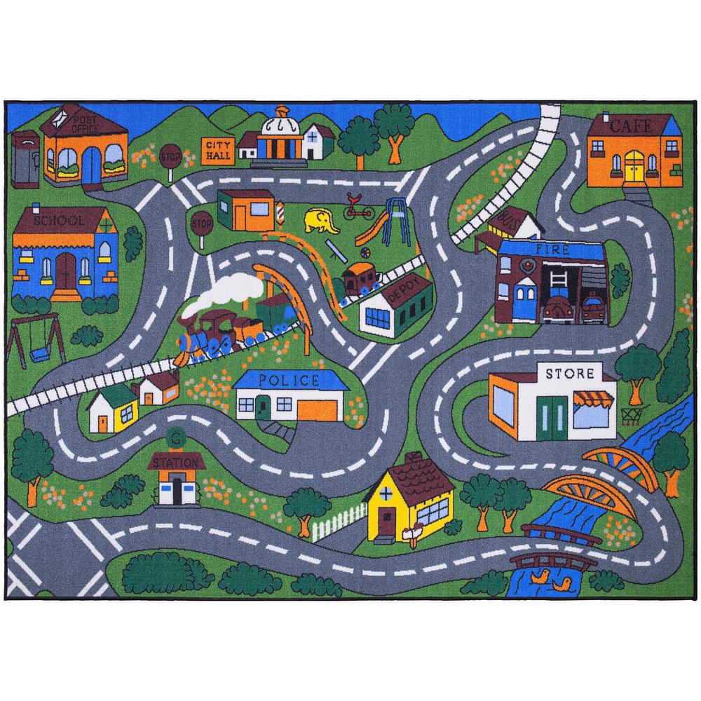 Ottomanson Jenny Collection Grey Road Traffic Design 5 Ft X 7 Non Slip Kids Area Rug