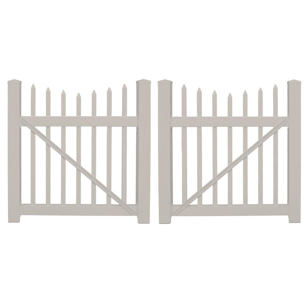 Weatherables Stratford 10 Ft W X 5 Ft H Tan Vinyl Picket Fence Double Gate Kit Includes Gate Hardware Dtpi 1 5sc 5x60 The Home Depot