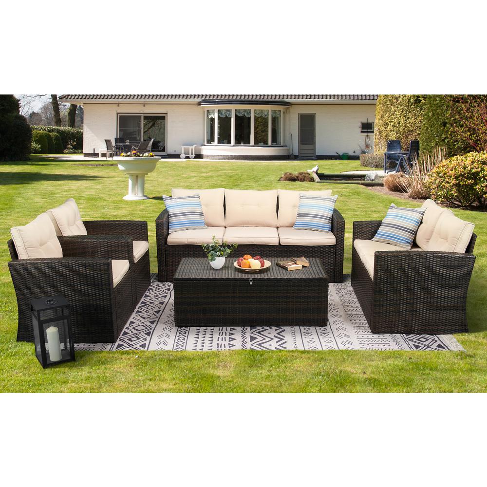 Boyel Living 5 Piece Wicker Outdoor Patio Conversation Furniture Set In Beige Cew Hy2614dbbg The Home Depot