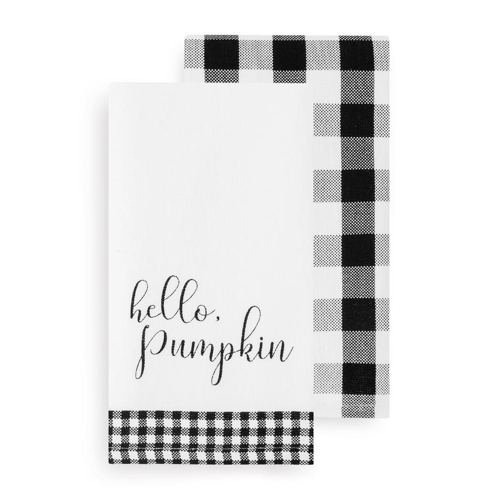 Elrene Black White Hello Pumpkin And Check Kitchen Towel Set Of 2