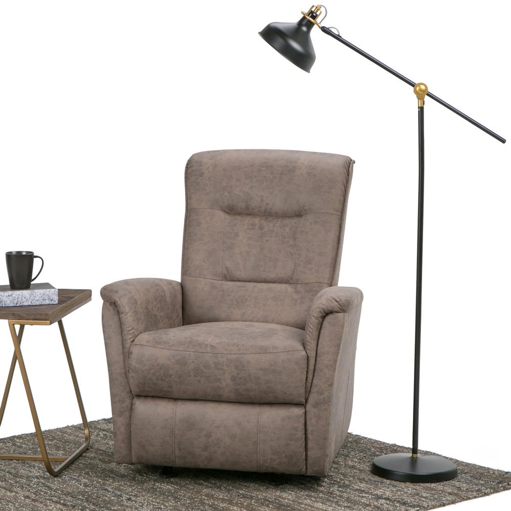 Simpli Home Percy Distressed Grey Faux Leather Glider Recliner (Set of