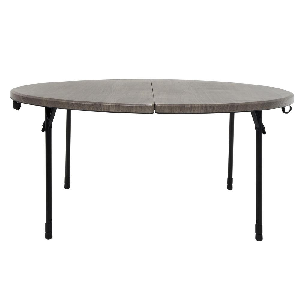 Cosco 48 in. Gray Woodgrain Plastic FoldinHalf Folding Table