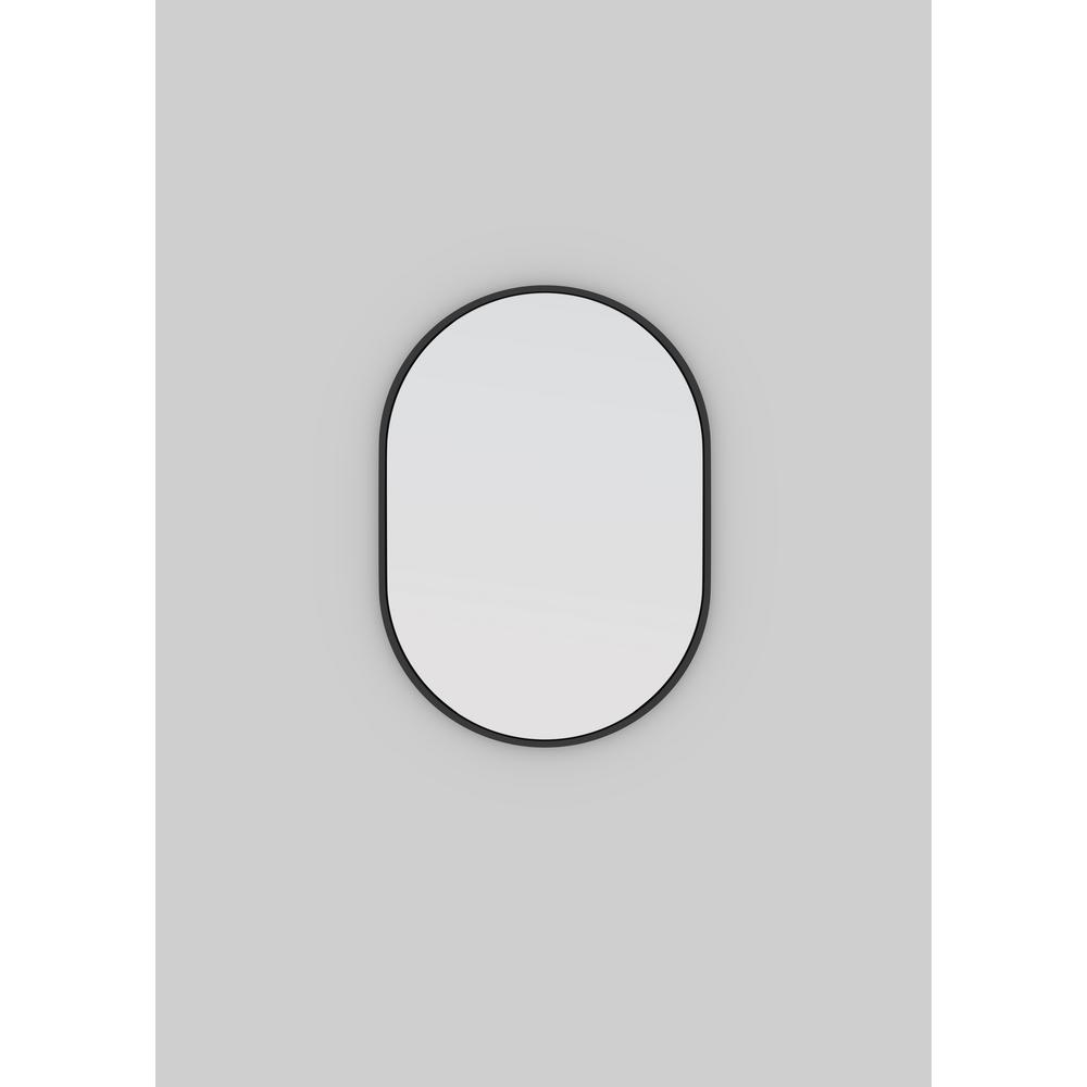 Glass Warehouse 28 in. x 20 in. Pill Shape Black Stainless Steel Framed