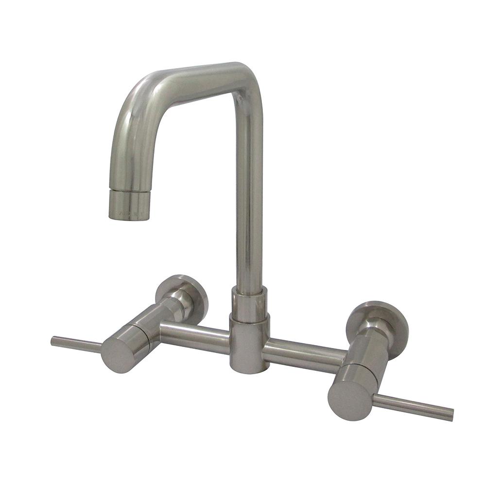 Kingston Brass Modern 2 Handle Wall Mount Standard Kitchen Faucet In Brushed Nickel
