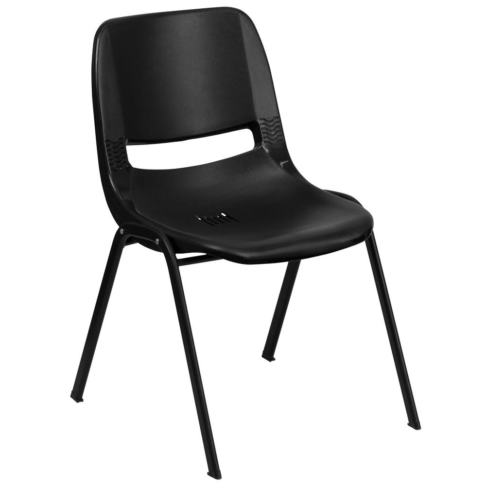 HERCULES Series 440 lb. Capacity Black Ergonomic Shell Stack Chair with Black Frame and 14 inch Seat Height