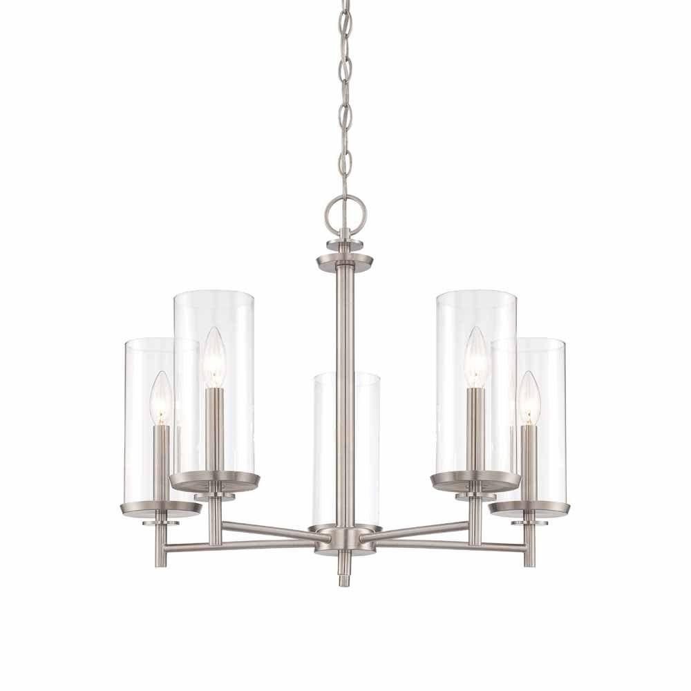 Hampton Bay Hillcrest 5Light Brushed Nickel Chandelier with Frosted Glass ShadesNB 83307 The