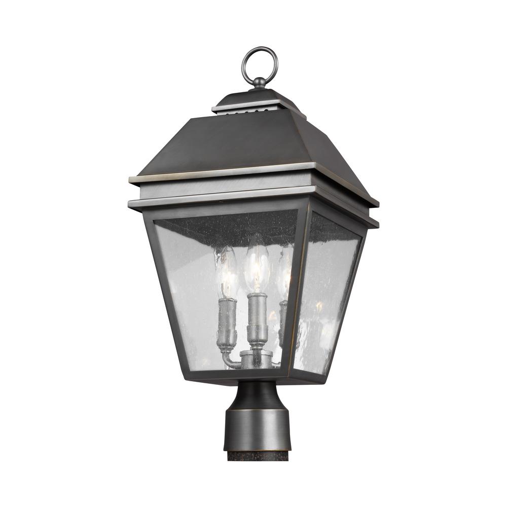 Bronze Post Lighting Outdoor The Home Depot Herald 3 Light Outdoor Antique Bronze Post