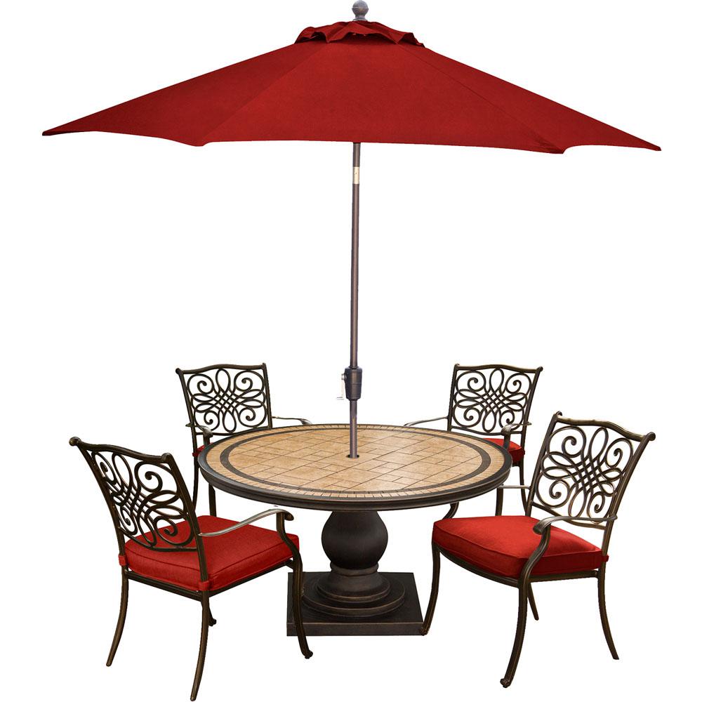 Red Umbrella Patio Dining Sets Furniture The Monaco 5 Piece Aluminum Outdoor Dining Set With Red Cushions 4 Chairs