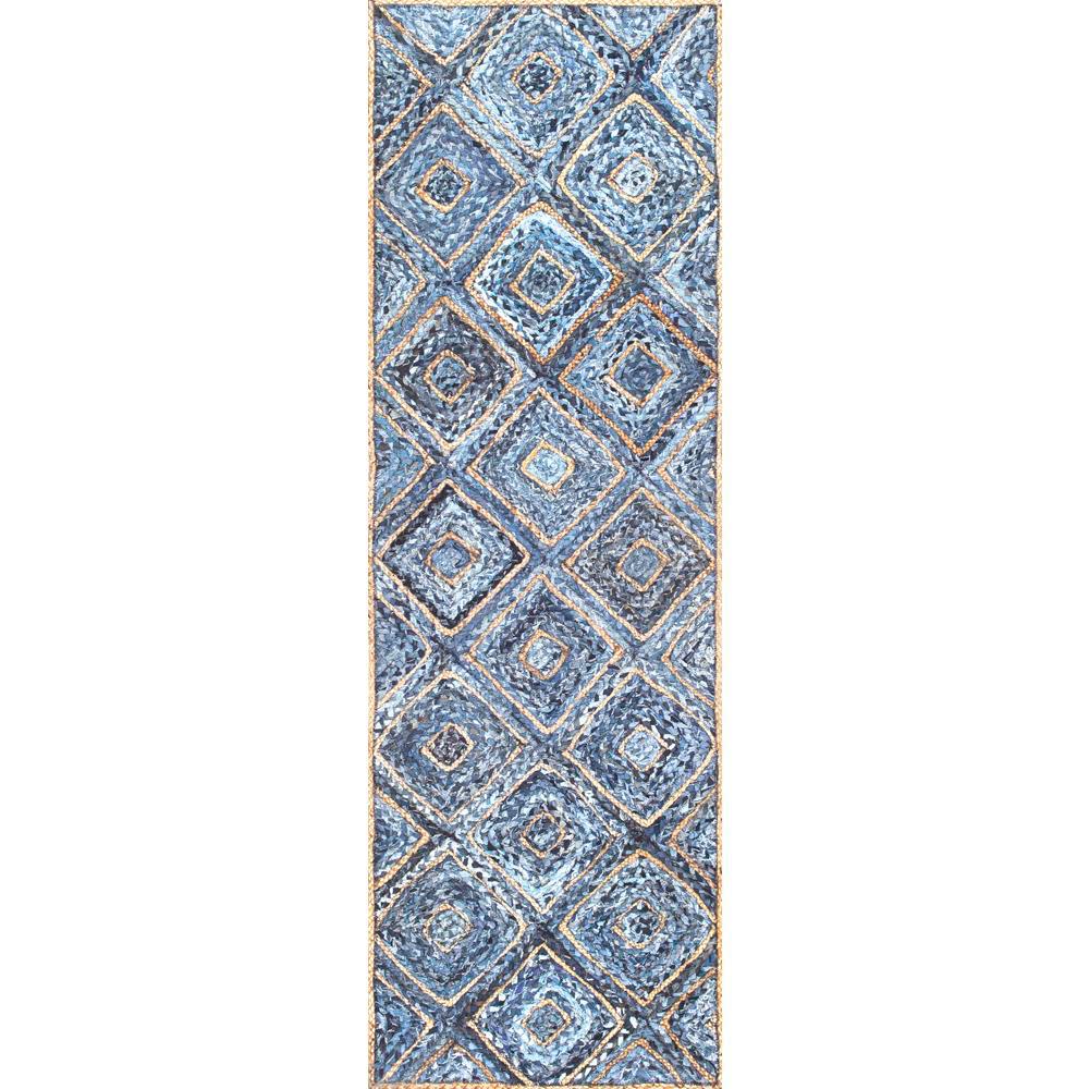 Nuloom 8 X 10 Jute Area Rugs The Home Depot Diamonds Rima Jute Blue 3 Ft X 8 Runner Rug