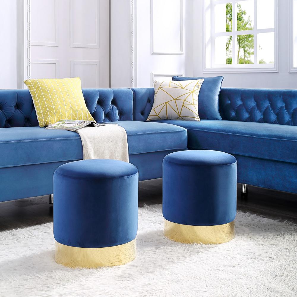 inspired home caroline navy gold velvet round ottoman with metal base on73 02ng hd the home depot