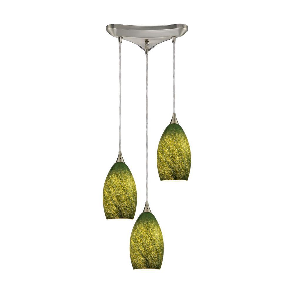Green Pendant Lights Lighting The Home Depot Earth 3 Light Satin Nickel Pendant With Grass Green Glass