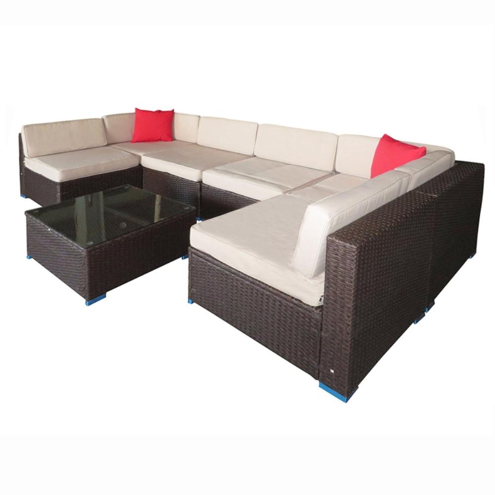 Aleko Brown 7 Piece Wicker Patio Conversation Set With Beige Cushions Rwf7brbe Hd The Home Depot