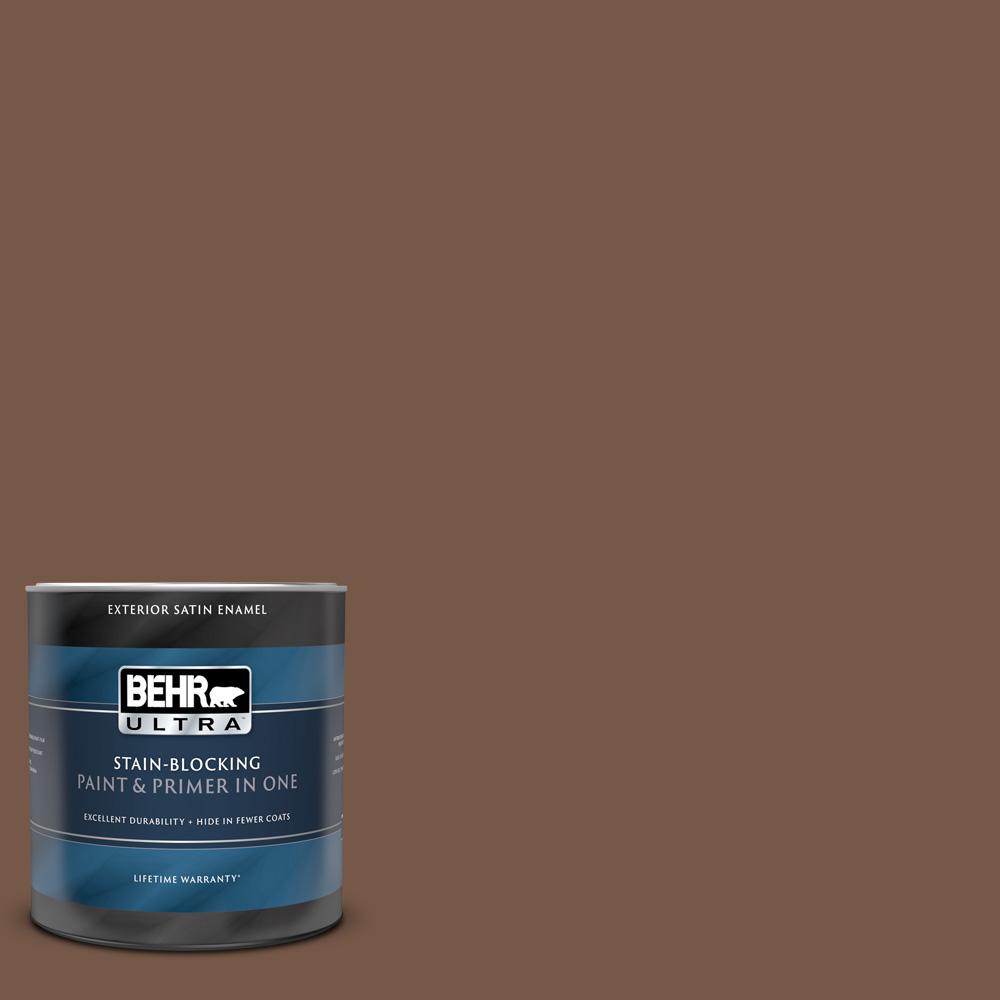 BEHR ULTRA 1 qt. #N250-7 Mission Brown Satin Enamel Exterior Paint and ...