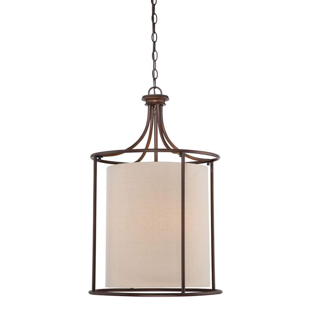 Millennium Lighting 3 Light Rubbed Bronze Candle Pendant With Beige Millennium Lighting 3 Light Rubbed Bronze Candle Pendant With Beige Linen Shade
