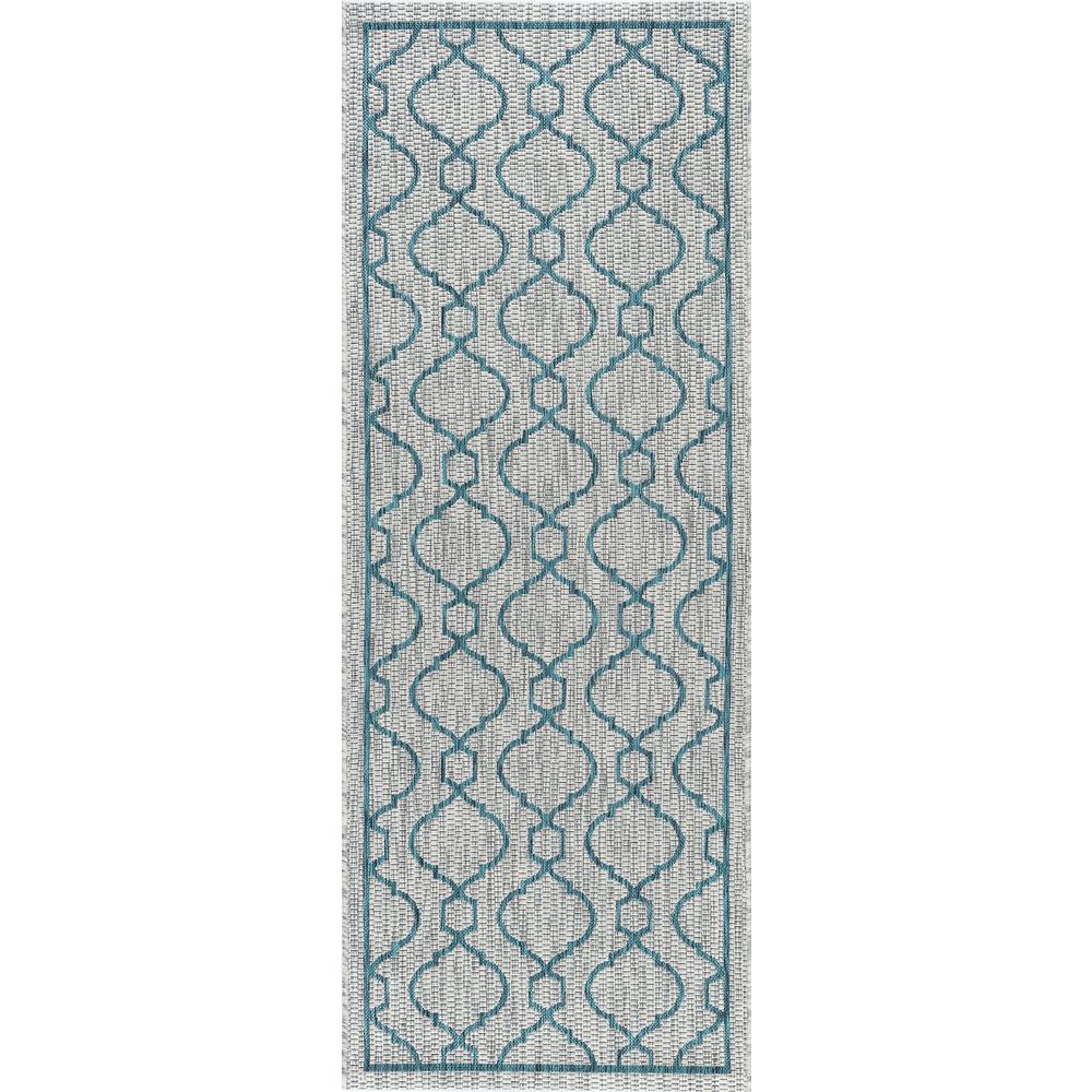 Tayse Rugs Veranda Teal 2 ft. 7 in. x 7 ft. 3 in. Indoor/Outdoor Runner ...